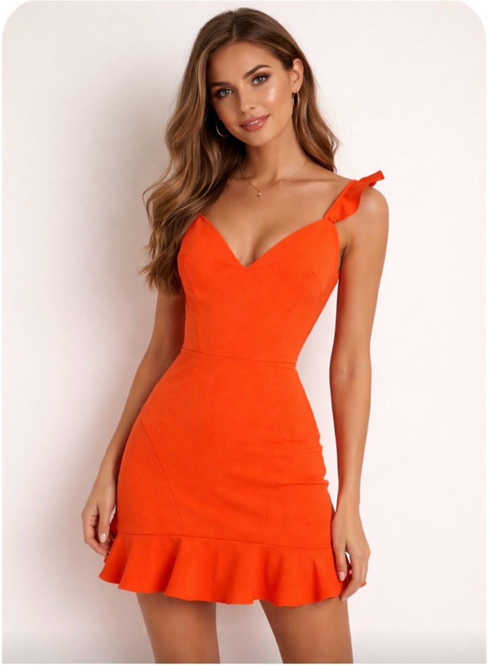 AIDAN MATTOX Women’s Orange Ruffle-Hem Mini Dress Size 0